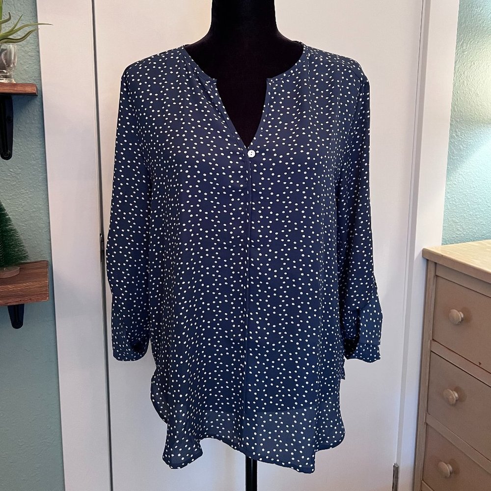 Collective Concepts Blouse - Navy Blue with White Dots